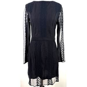 Innocence UK Black High Neck Long Sleeve Lace Low Back Dress Size 14 Uk / L US